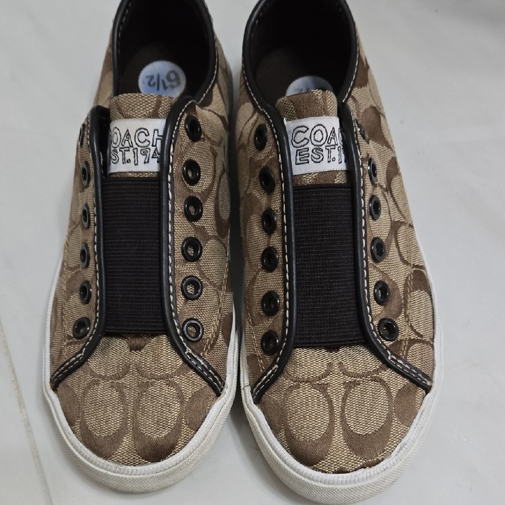 Coach Tan and Black Slip-On Sneakers